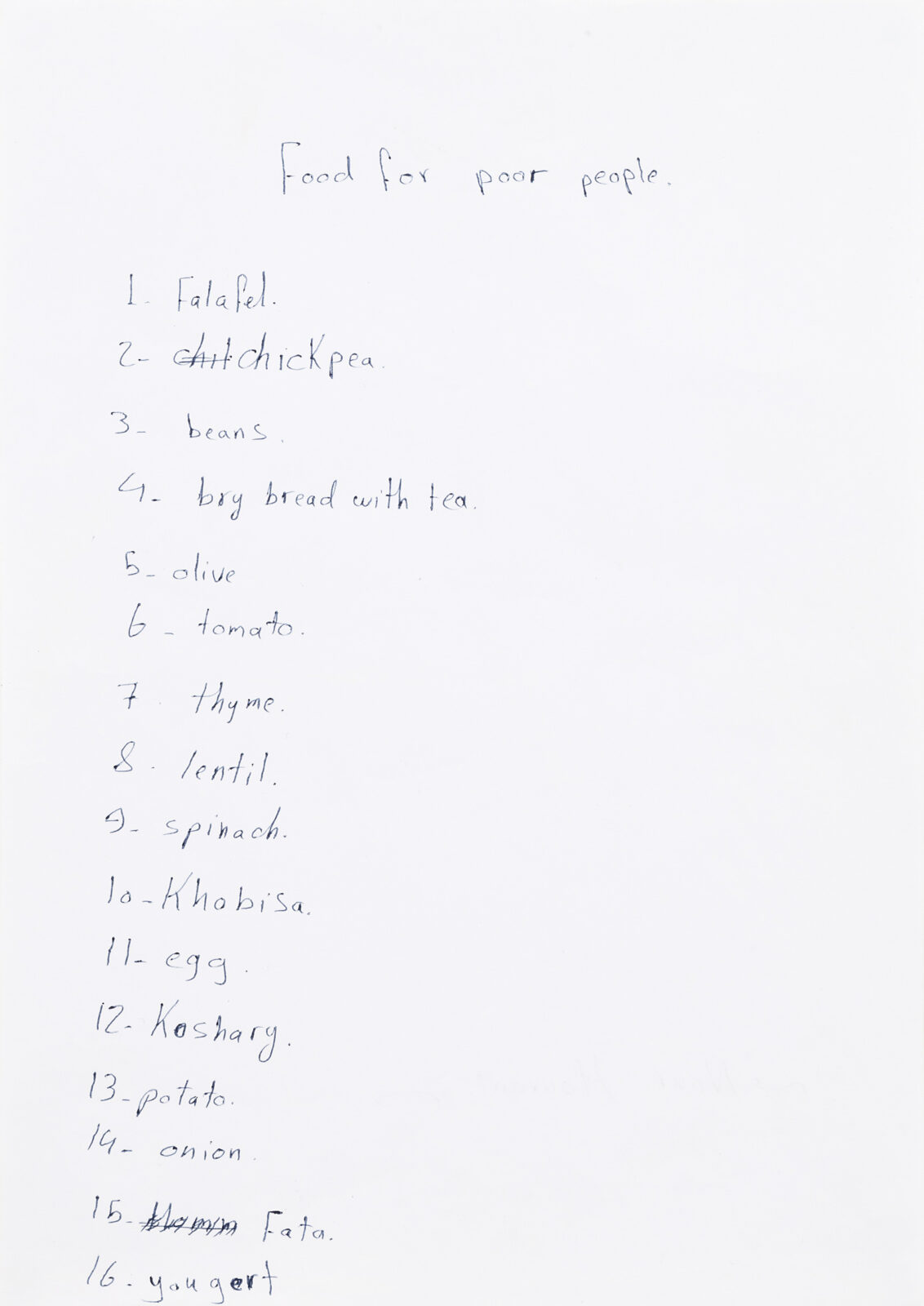 Food for Poor People (Nour Hourani for Riiko Sakkinen’s workshop at Le Pont Gallery, Aleppo) - Riiko Sakkinen